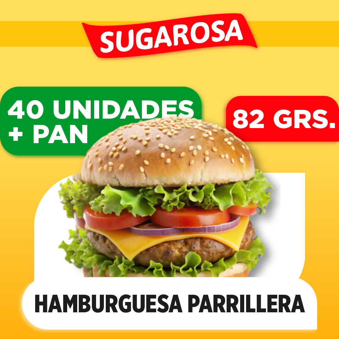 40 HAMBURGUESAS SUGAROSA DE 82 GRS + PAN