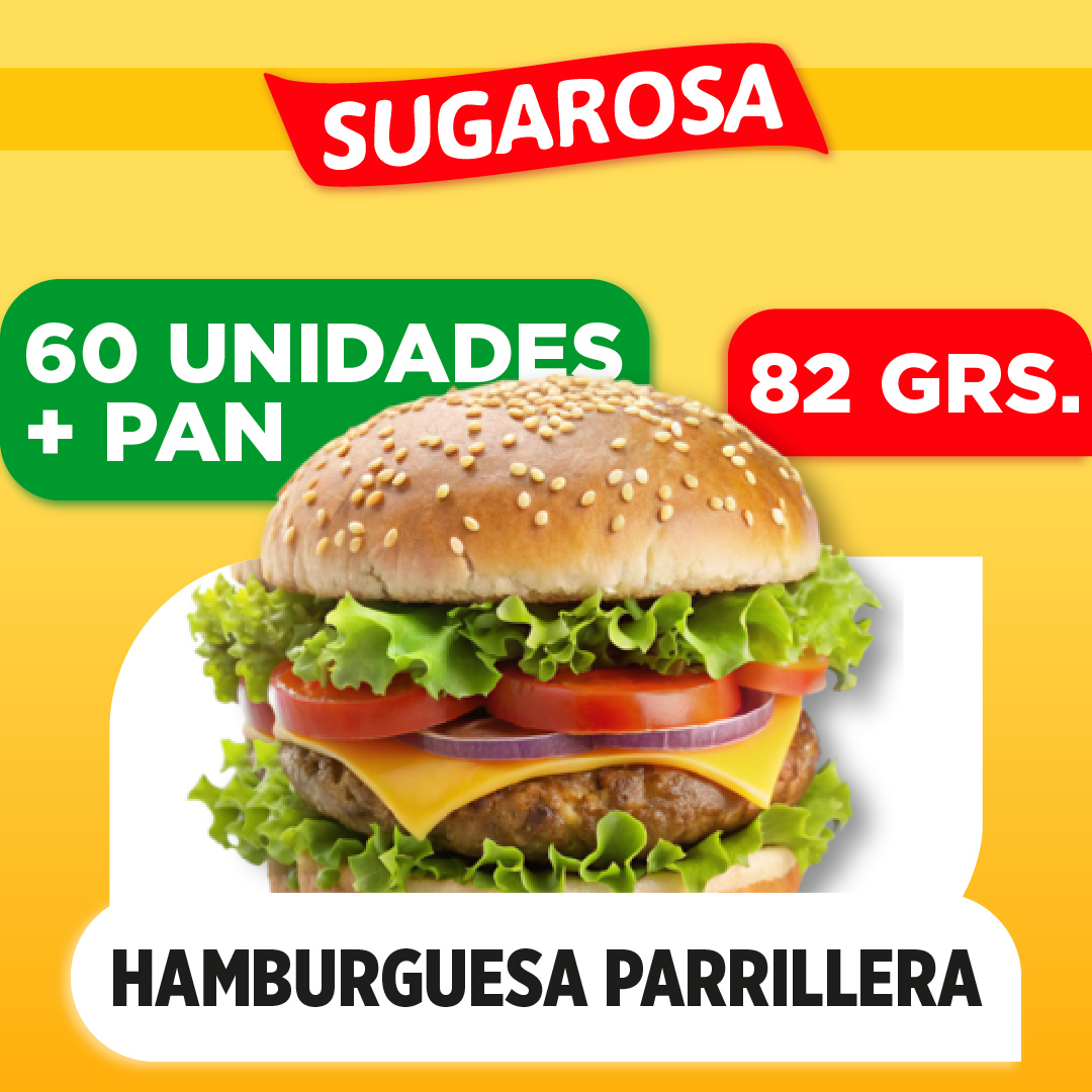 60 HAMBURGUESAS SUGAROSA de 82 grs + Pan