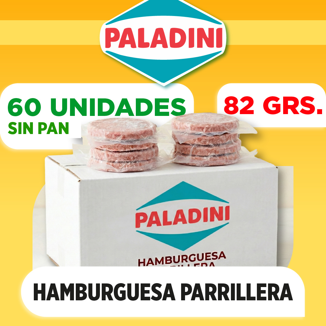 60 Hamburguesas PALADINI de 82 grs SIN PAN