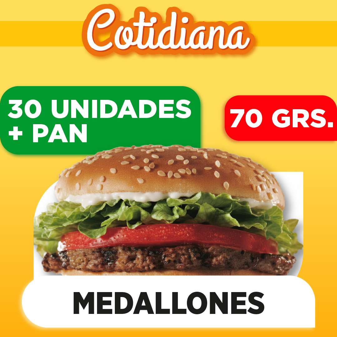 Medallones COTIDIANA de 70 grs x 30 con pan