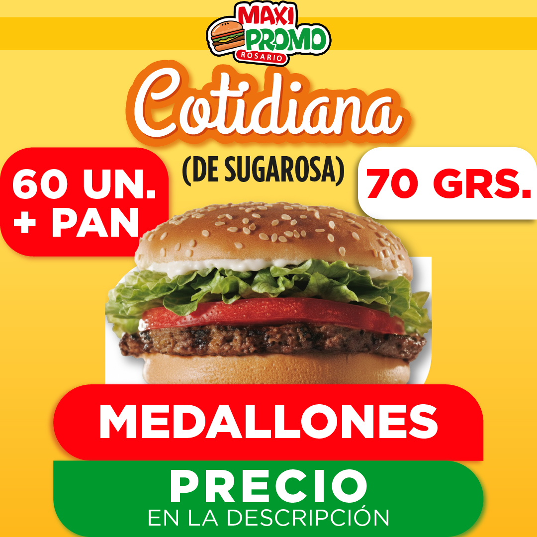 Medallones COTIDIANA de 70 grs x 60 con pan