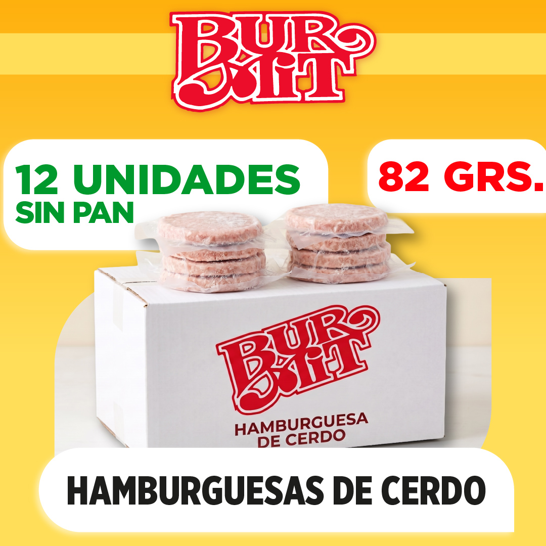 12 Hamburguesas BURMIT de CERDO (82 grs) SIN Pan